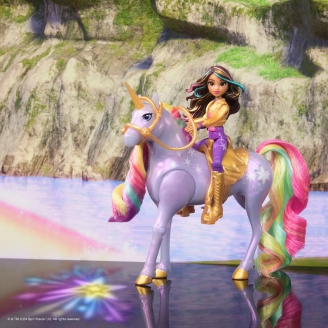 Lysende enhjørning og figur Sophia & Wildstar