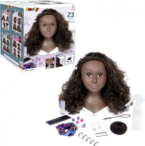 friserhoved med afro og tilbehør samt magisk makeup