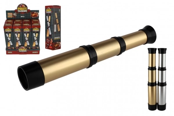 Piratisk teleskop plast 19cm 2 farver i æske 5x19x5cm 8 stk i boks
