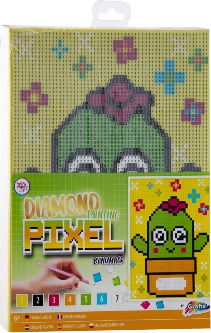 Diamantmaling på ramme Grafix Pixel kaktus 15 × 20 cm