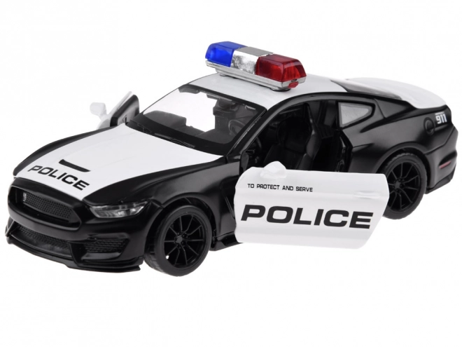 Metall politibil Ford Shelby GT350 i skala 1:32 med lys- og blinkeffekter