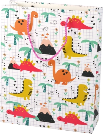 Gavepose med dinosaurer, ternet motiv, 32 × 26 × 10 cm
