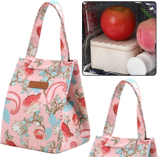 Isolerende termotaske lyserød med blomster 25cm