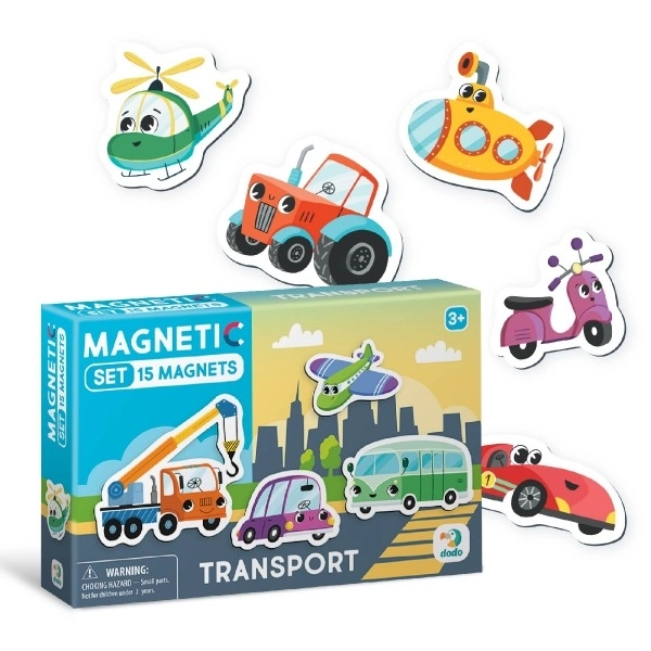 Magnetiske Transportmidler 15stk i æske 17x11x3cm