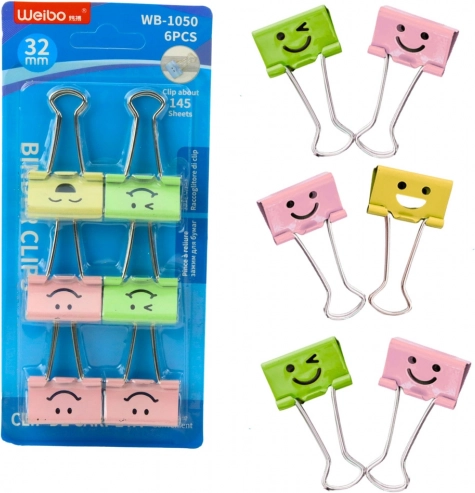 Sæt farvede papirclips med ansigter 32 mm