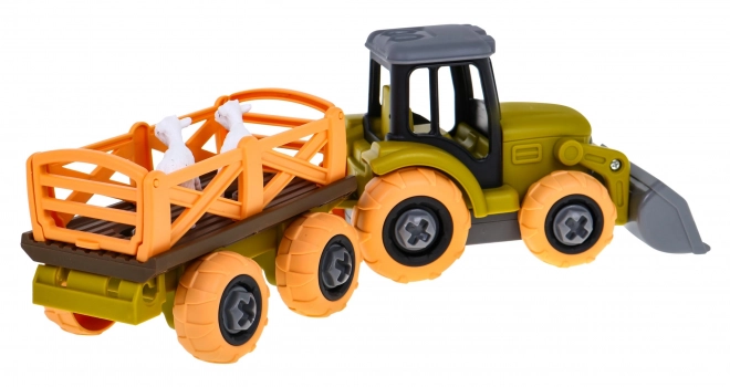 Skruelig traktor med ske og trailer + skruetrækker + får Legetøj til børn 3+