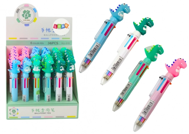 Flerfarvet automatisk pen Dinosaur Mix 6 farver