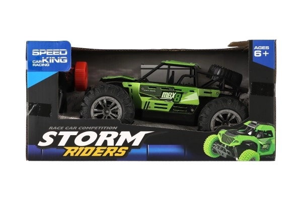 Auto RC buggy terræn grøn 22cm plast 2,4GHz med batteri + opladningspakke i kasse 32x16x18cm