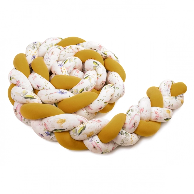 T-TOMI Strikket kantbeskytter 220 cm Sennep + Blomster