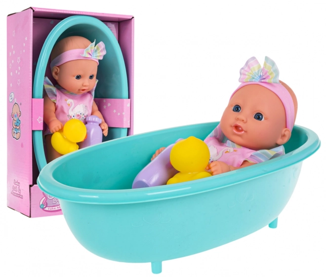 Babydukke med badekar + tilbehør