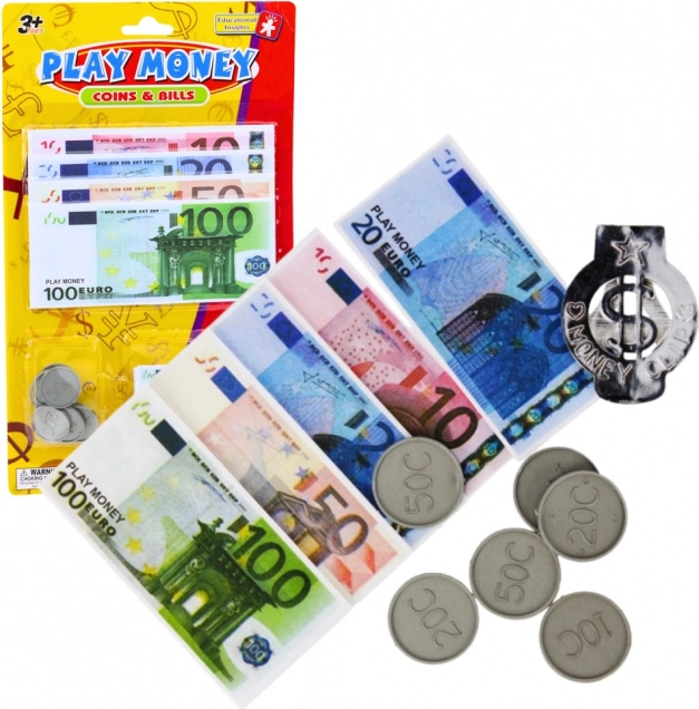 Sæt legetøjspenge Euro sedler og mønter