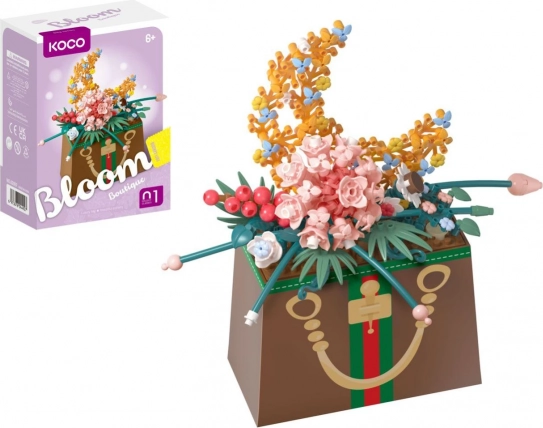 Byggesæt mini KOCO blomst i håndtaske, plast, 245 dele