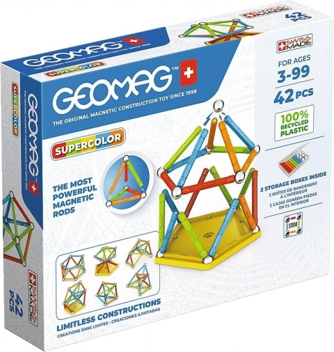 magnetisk byggesæt geomag supercolor panels recycled, 42 dele