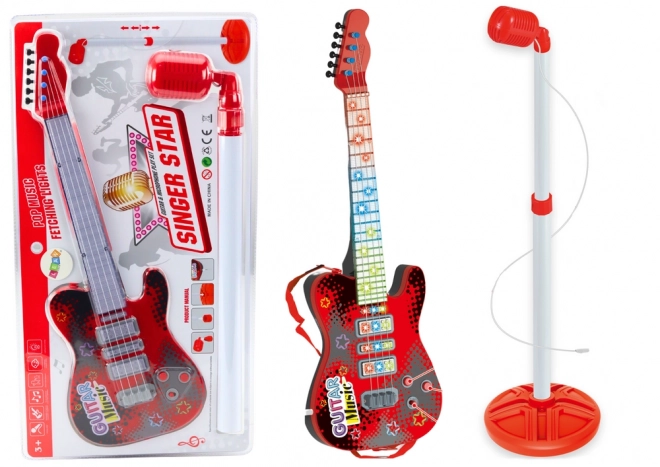 Elektrisk guitar med stander og mikrofon på batterier rød