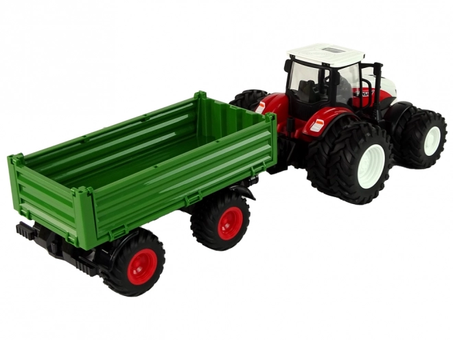 Fjernstyret traktor med anhænger 1:24 rødgrøn