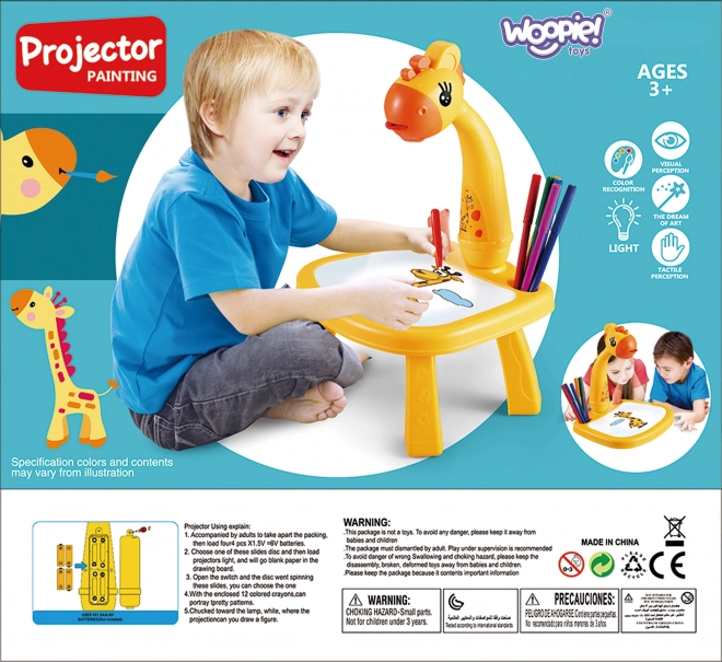 Tegnebord WOOPIE med projektor giraf og tuscher