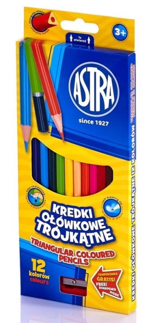 ASTRA trekantede farveblyanter med blyantspidser, 12 stk.