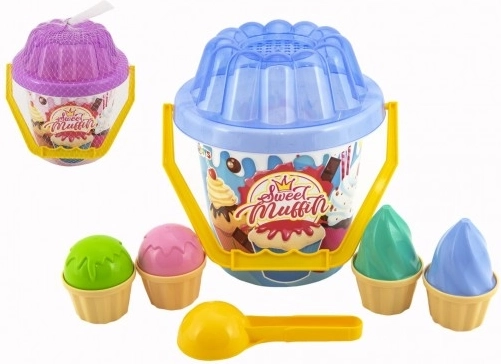 Plastiksæt til sand Sweet Muffin med spand, skovl og isforme