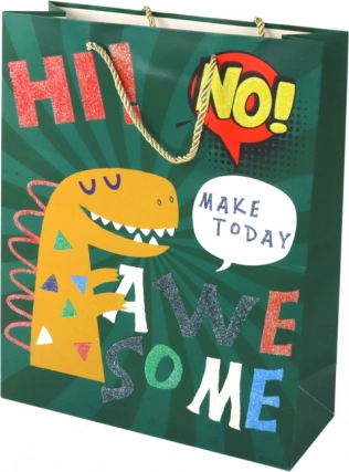 Papirgavepose grøn med dinosaur 41,5 × 30 × 12 cm