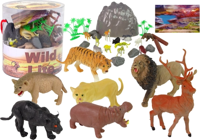 Sæt med vilde safaridyr-figurer + tilbehør