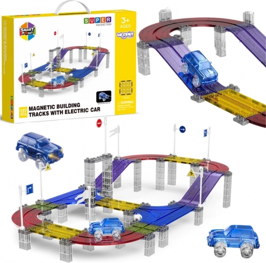 Woopie magnetisk racerbane med lille bil, 137 dele