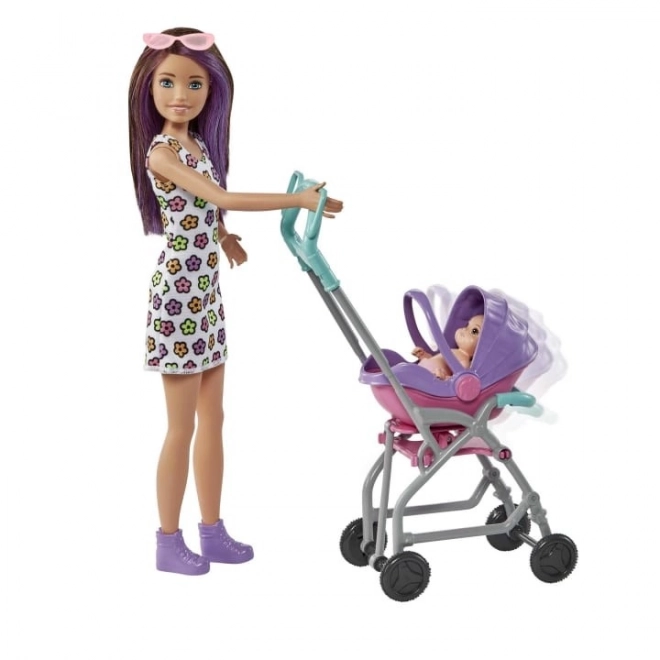 Dukke Barbie Babysitter Skipper Klapvogn + sæt til baby