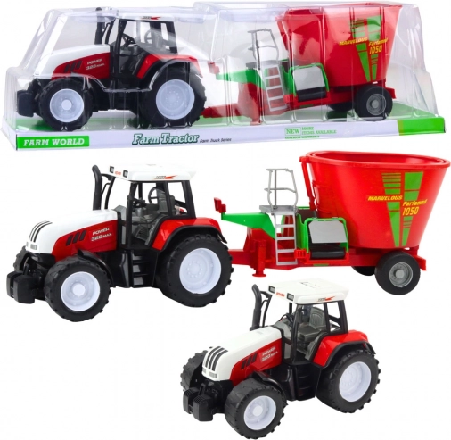 Rød gårdtraktor med trailer og foderblander 60 cm