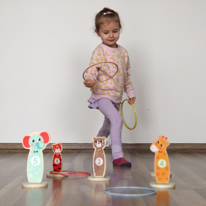 Træ-færdighedsspil Tooky Toy - kast på mål dyr