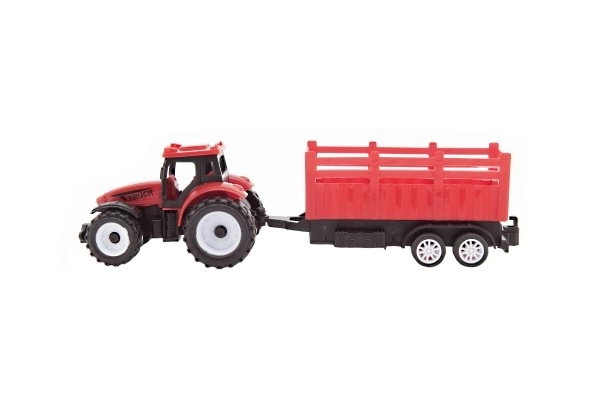 Traktor med trailer plast 21cm fri bevægelse 2 farver i æske 23x9x6cm