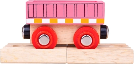 Lyserød vogn BIGJIGS RAIL med magnetiske koblinger og 2 træskinner