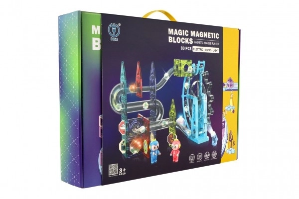 Magnetisk kuglebane plast 80 stk 16 kugler + tilbehør med lys i kassen 47x35x9cm