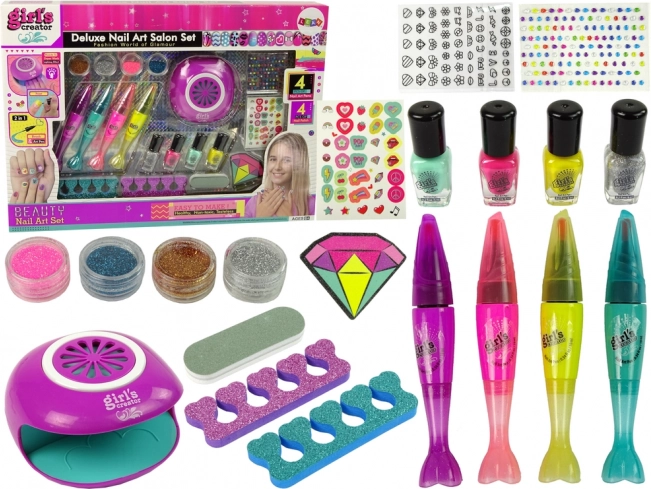 Stor sæt til neglemaling Nail Pens Glitter Stickers Lampe