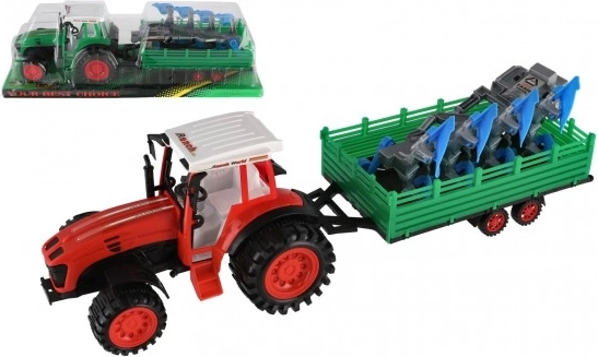 Plasttraktor med trailer og plov 53 cm med friktionsmotor