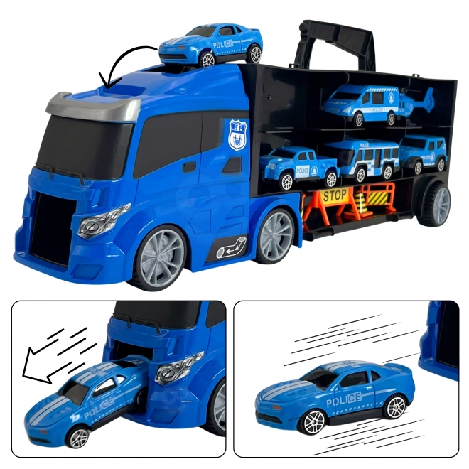 Lastbil med transporter 3-i-1 Blå Politi