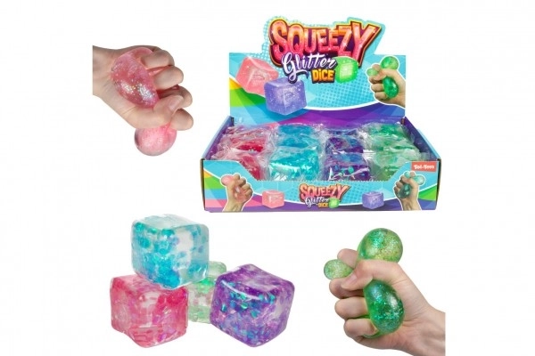 Anti-stress kube klem-slim 6x6 cm 4 farver i pose 12 stk i boks