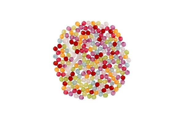Perler med snor plastik mix farver i plastikbøtte 3,5x12,5 cm