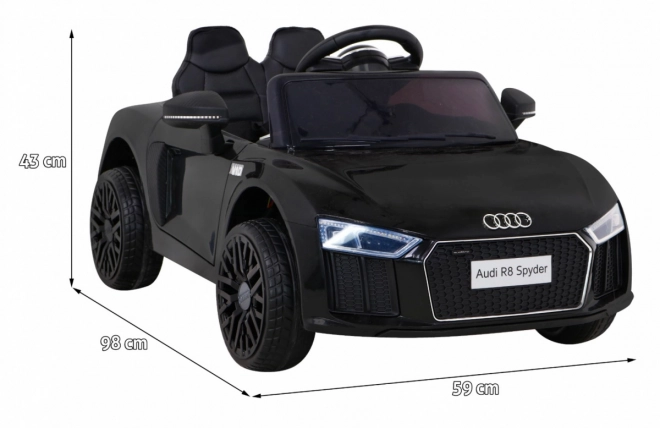 Audi R8 elektrisk legetøjsbil sort med fjernbetjening, EVA hjul, langsom start og MP3 LED