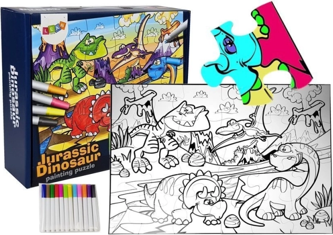 Farvelægningspuslespil Dinosaurer med tuscher