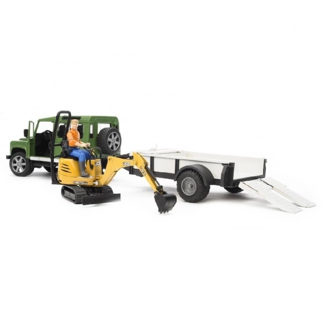 Legetøjssæt Bruder SUV og JCB minigraver med trailer