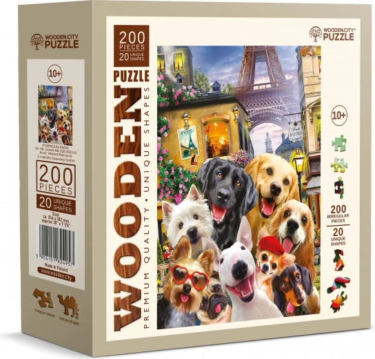 Træpuslespil Hvalpe i Paris 200 brikker WOODEN CITY