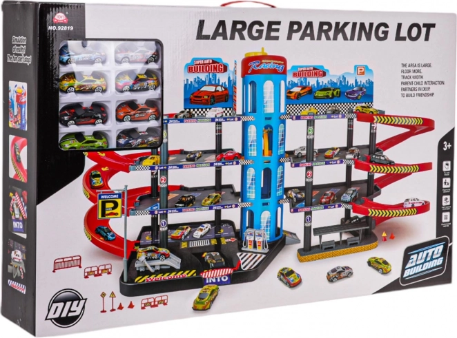 mega garageparkeringshus med små biler