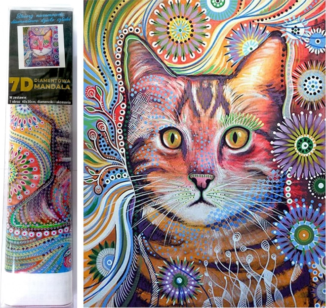 Diamantmaling 7D – forbløffet kat 30 × 40 cm