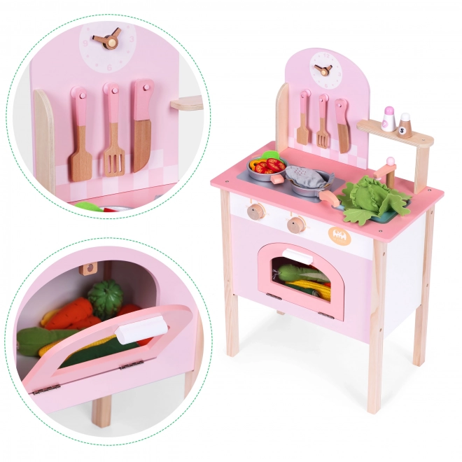 Børnekøkken lyserød med 8 tilbehør ECOTOYS