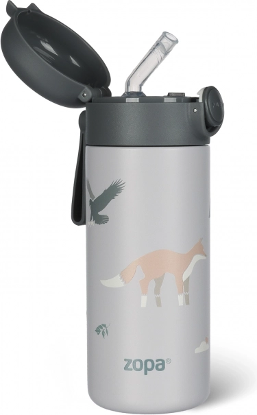 Termoflaske til væsker med sugerør og silikoneholder 350 ml, Mountains
