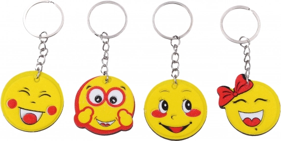 Glitrende smiley-nøglering – dobbeltsidet vedhæng, 4 varianter