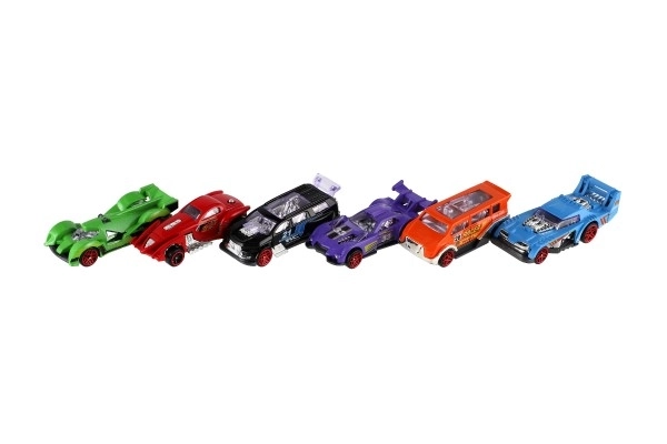 Auto racer 6 stk metal/plastik 8 cm i fri bevægelse i kasse 10,5x27,5x4 cm