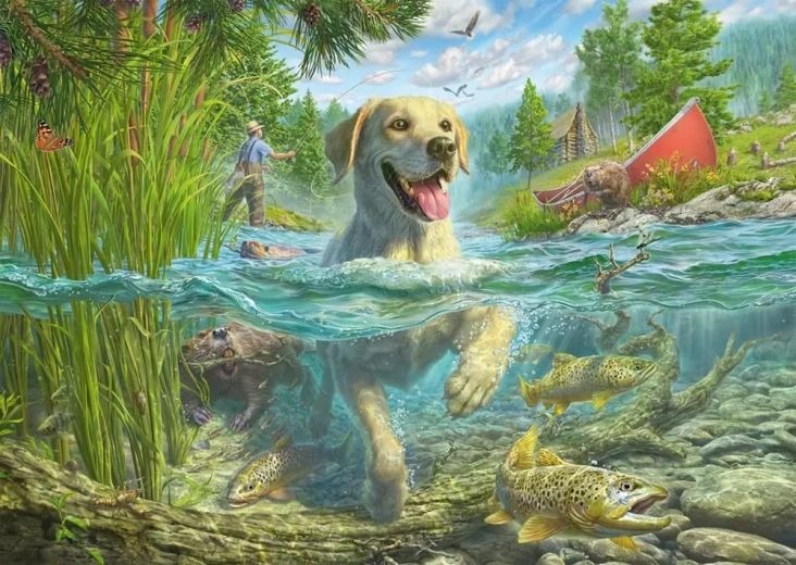 Puzzle Schmidt Labrador på fisketur 1000 brikker