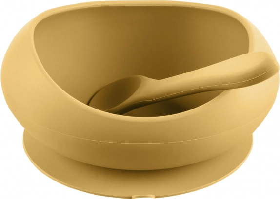Silikoneskål med forhøjede kanter og sugekop, Mustard Yellow