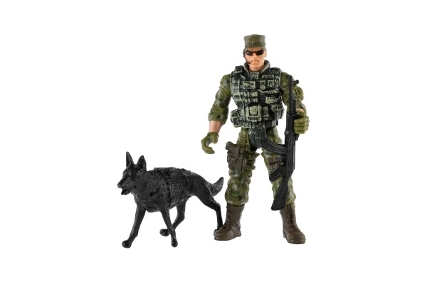 Sæt soldater med hund og tilbehør 6 stk plastik i pose 17x20x3cm