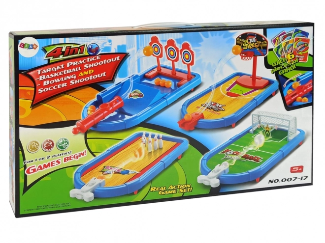 Sæt af arkadespil 4 i 1 Basketball Fodbold Skjold Bowling Pin Launcher